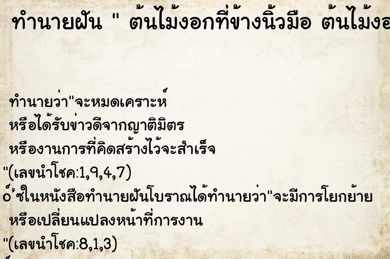 ทำนายฝัน  ต้นไม้งอกที่ข้างนิ้วมือ ต้นไม้งอกที่นิ้วมือ 